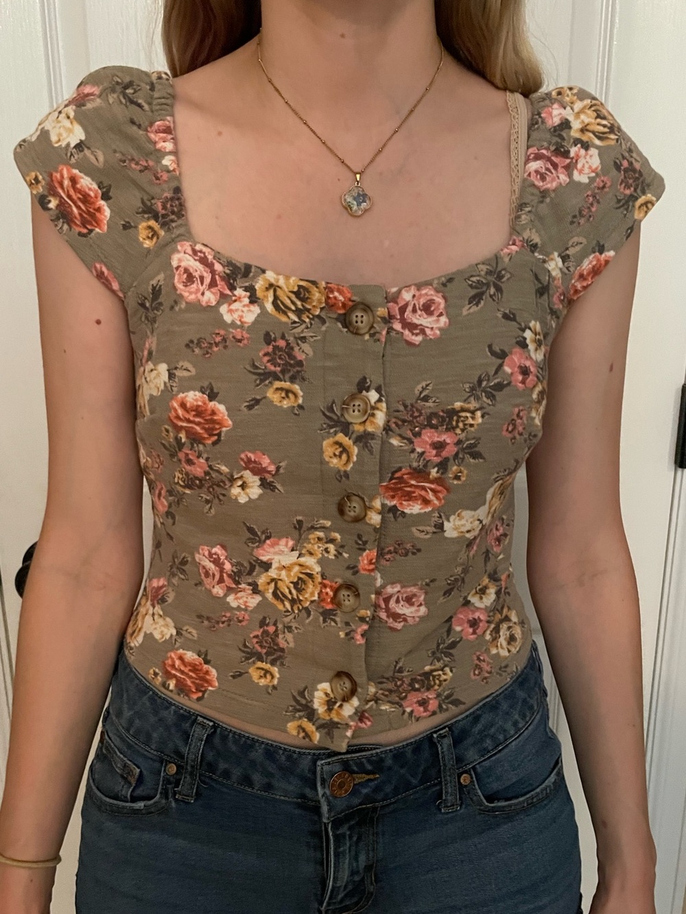 Rewind | Floral Square-Neck Button Blouse